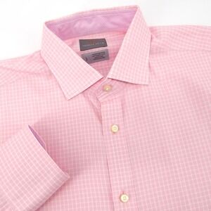 Thomas Dean Pink White Gingham Check Dress Shirt Long Sleeve Button Up Men L